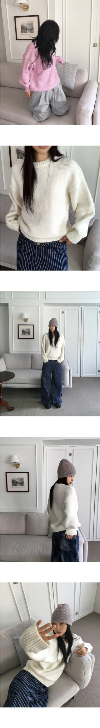 Como Wool Bocashi Pastel Thick Loose Loose-fit Round Knitwear
