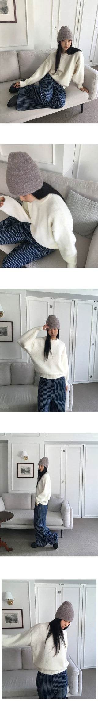 Como Wool Bocashi Pastel Thick Loose Loose-fit Round Knitwear