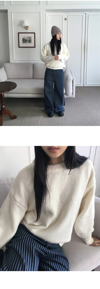 Como Wool Bocashi Pastel Thick Loose Loose-fit Round Knitwear