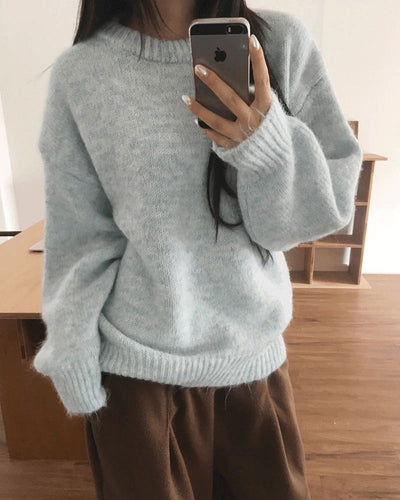 Como Wool Bocashi Pastel Thick Loose Loose-fit Round Knitwear