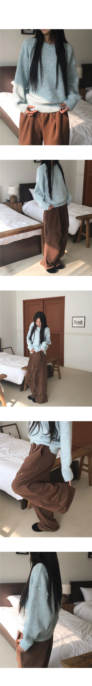 Como Wool Bocashi Pastel Thick Loose Loose-fit Round Knitwear