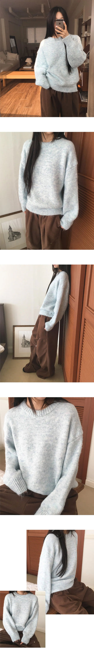 Como Wool Bocashi Pastel Thick Loose Loose-fit Round Knitwear