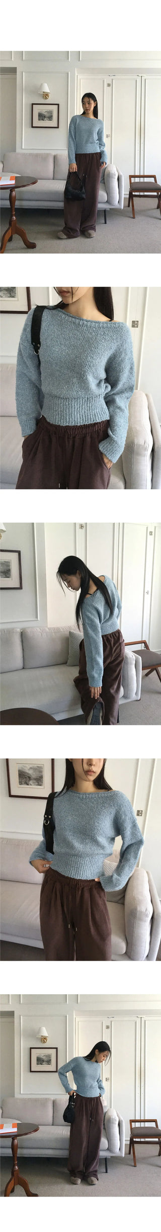 Meld Cozy Lip Neck Off Shoulder Long Sleeve Knitwear