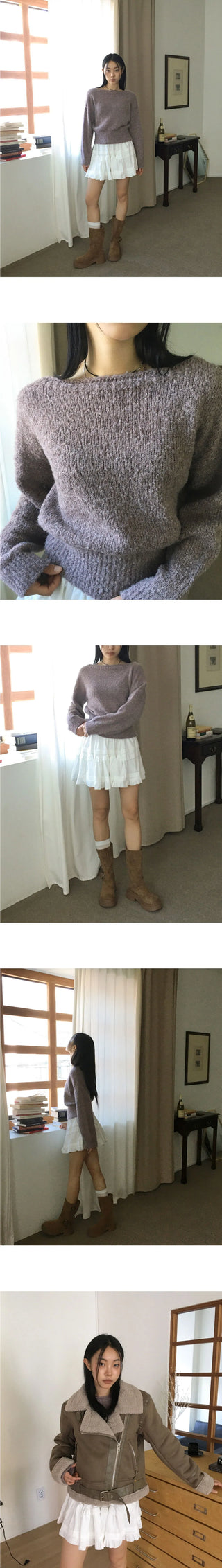 Meld Cozy Lip Neck Off Shoulder Long Sleeve Knitwear