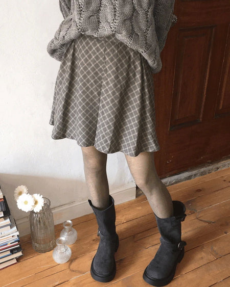 Envel Check Pleated Layered Mini Skirt