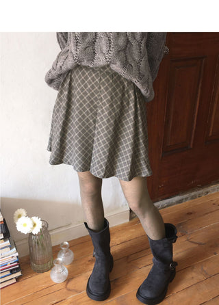 Envel Check Pleated Layered Mini Skirt