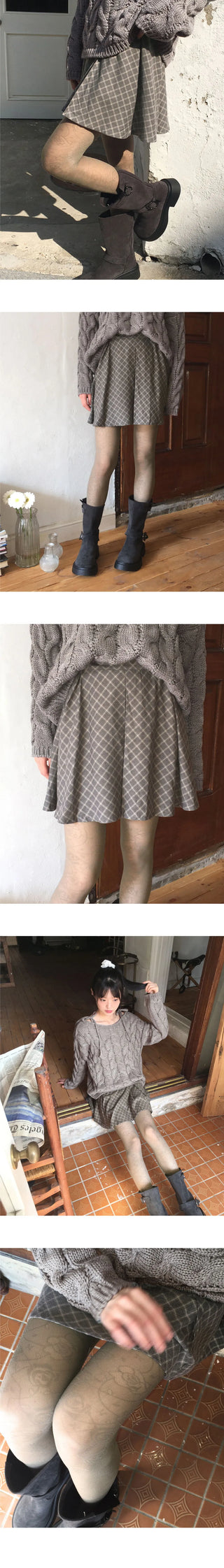 Envel Check Pleated Layered Mini Skirt