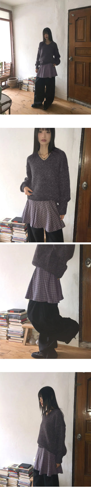 Envel Check Pleated Layered Mini Skirt