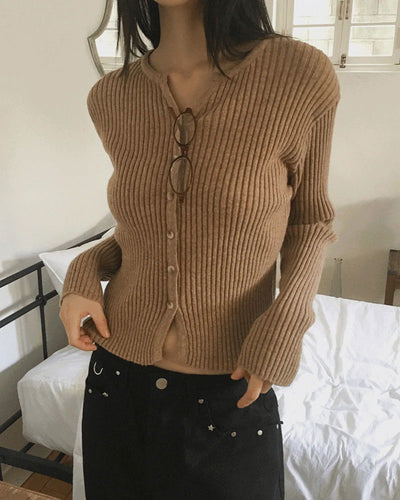 Verve Yerifit Ribbed V-Neck Knitwear Cardigan
