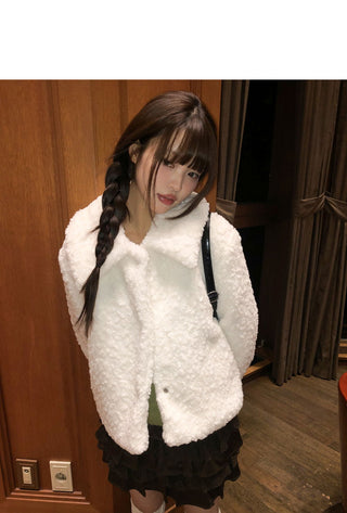 Neyoo Kara Wool Poggle Quilted Fur Half Jacket