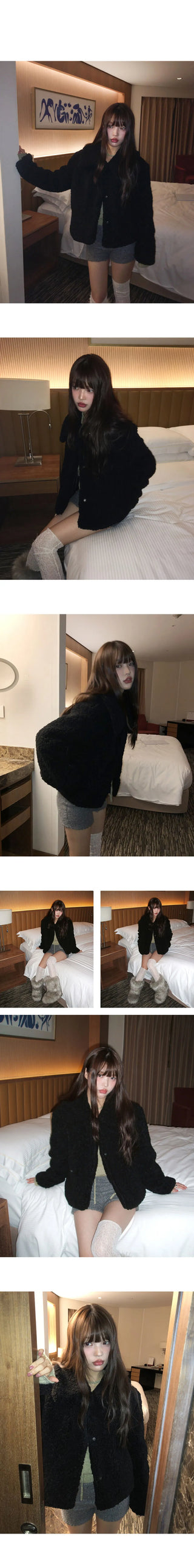 Neyoo Kara Wool Poggle Quilted Fur Half Jacket