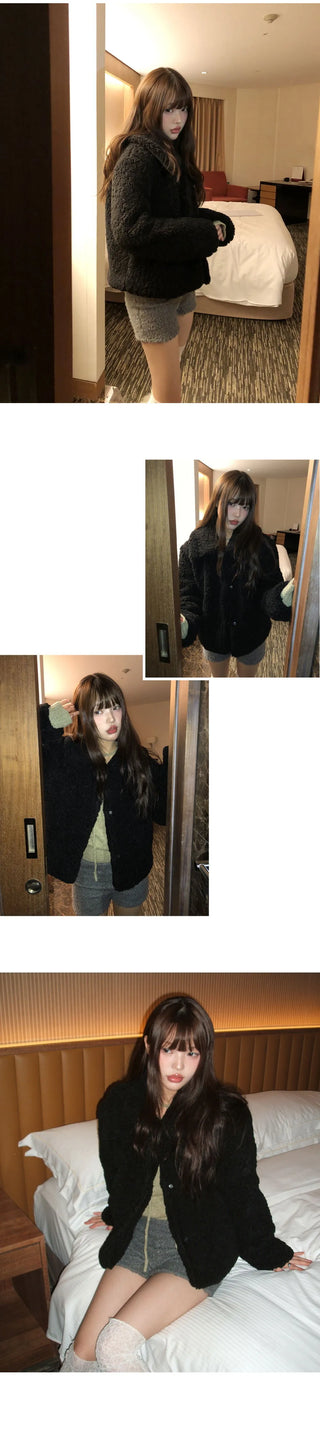 Neyoo Kara Wool Poggle Quilted Fur Half Jacket