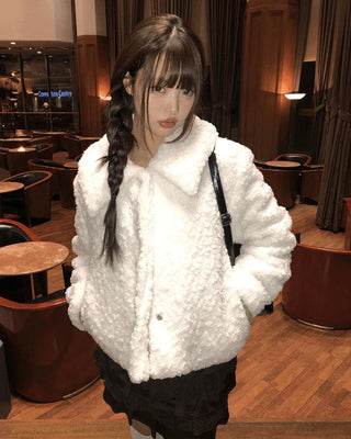 Neyoo Kara Wool Poggle Quilted Fur Half Jacket