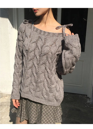 Unz Ribbon Strap Off Shoulder Loose-fit Twisted Knitwear