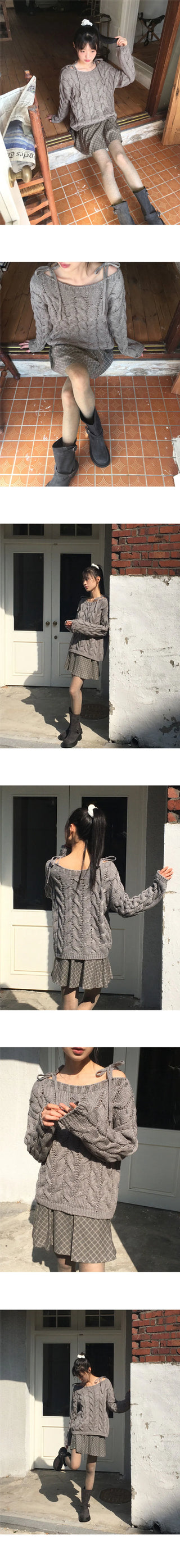 Unz Ribbon Strap Off Shoulder Loose-fit Twisted Knitwear
