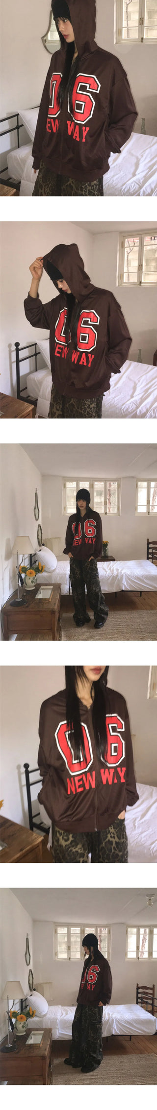 Unon 06 Lettering Overfit Hoodie Zip-up