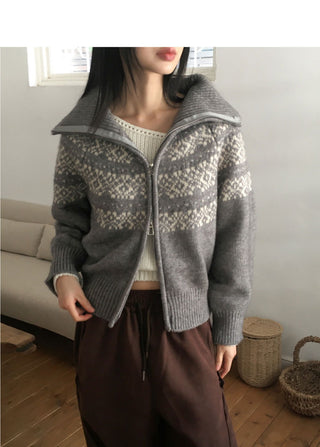 Helki Nordic Pattern Two Way Knitwear Zip-up