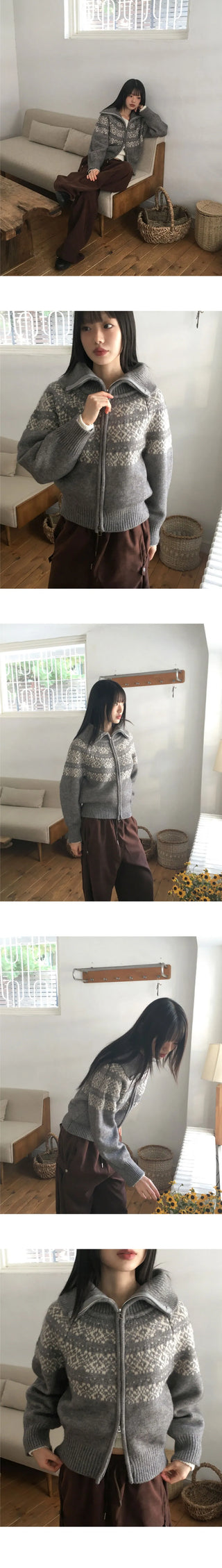 Helki Nordic Pattern Two Way Knitwear Zip-up