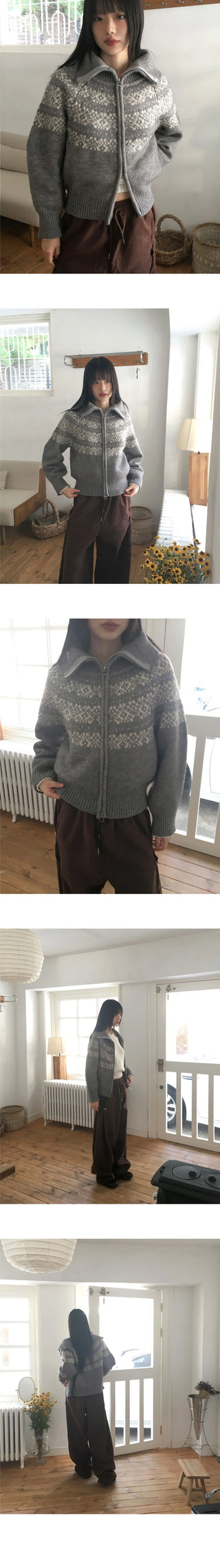 Helki Nordic Pattern Two Way Knitwear Zip-up