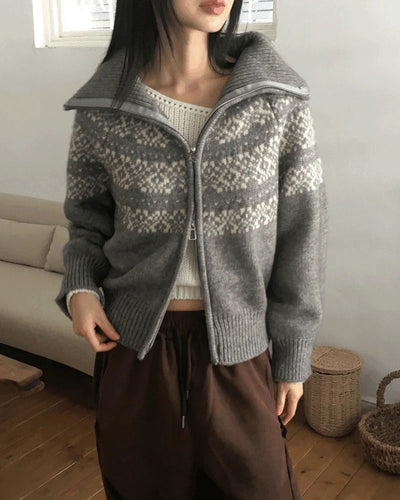 Helki Nordic Pattern Two Way Knitwear Zip-up