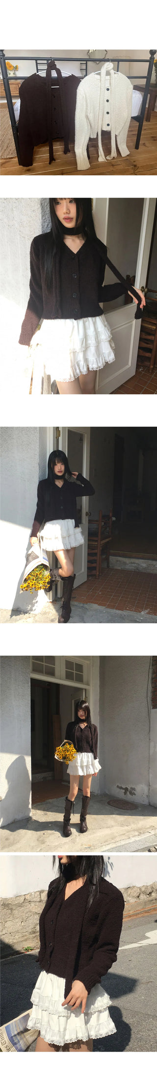Torin Mongle V-Neck Muffler Fur Cardigan Set