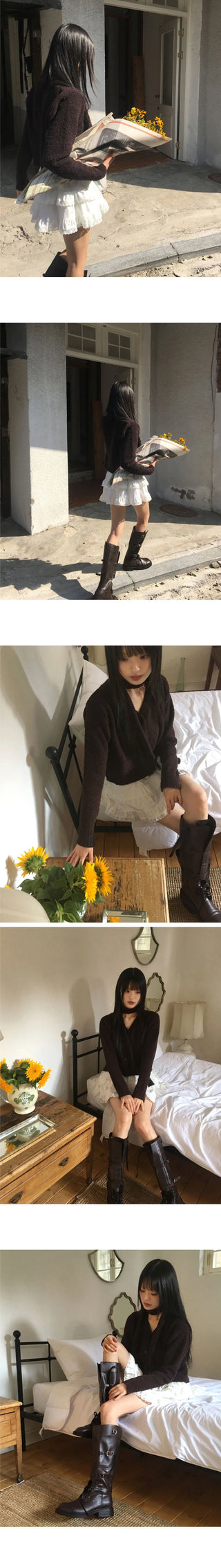 Torin Mongle V-Neck Muffler Fur Cardigan Set
