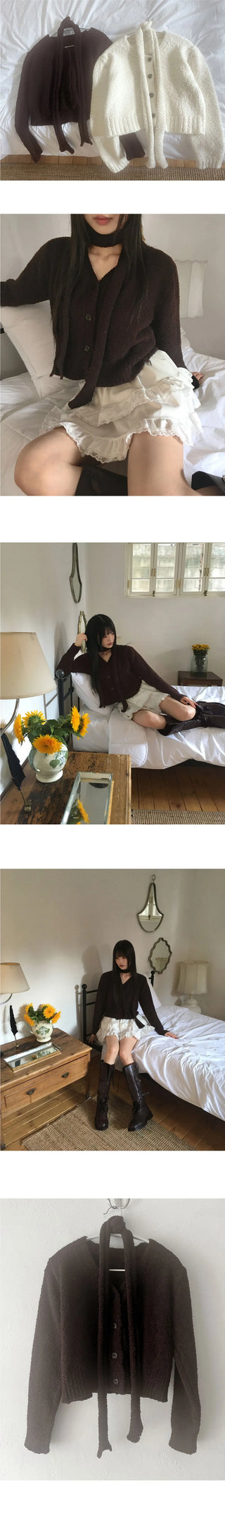 Torin Mongle V-Neck Muffler Fur Cardigan Set