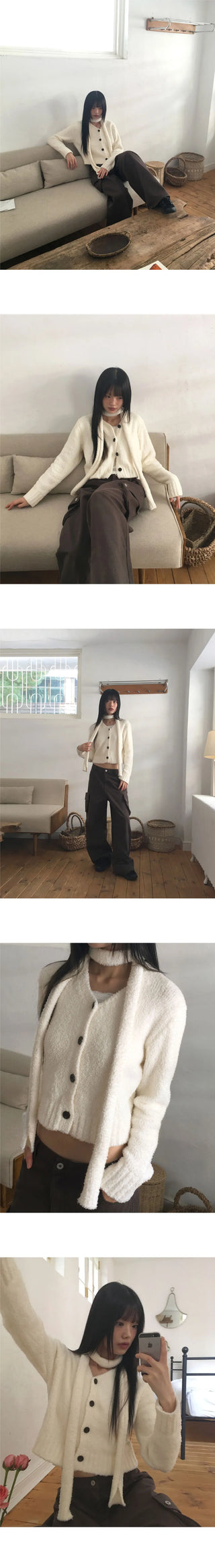Torin Mongle V-Neck Muffler Fur Cardigan Set