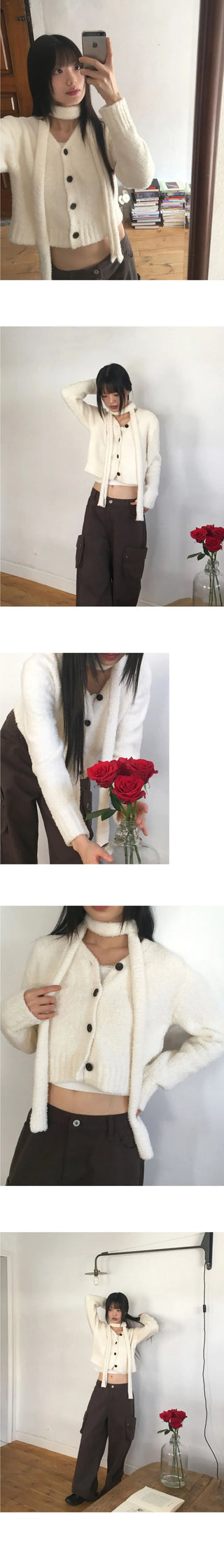Torin Mongle V-Neck Muffler Fur Cardigan Set