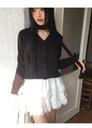 Pobo Suede Velvet Lace Cancan Mini Skirt