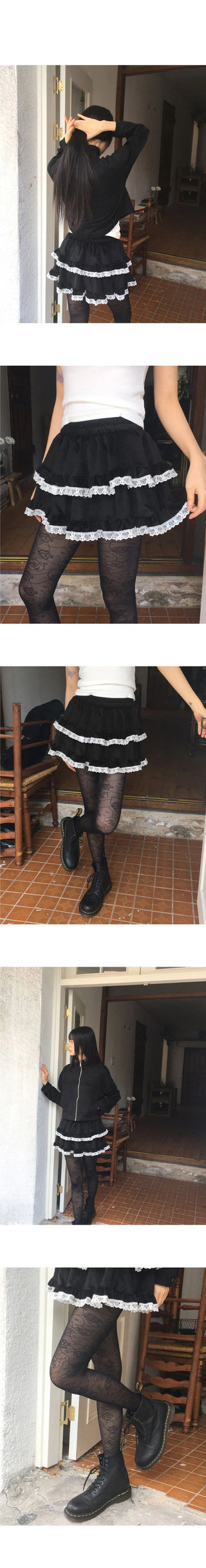 Pobo Suede Velvet Lace Cancan Mini Skirt