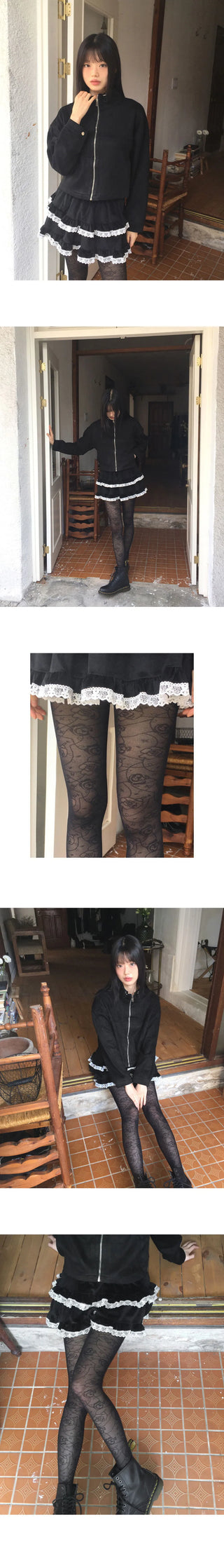 Pobo Suede Velvet Lace Cancan Mini Skirt