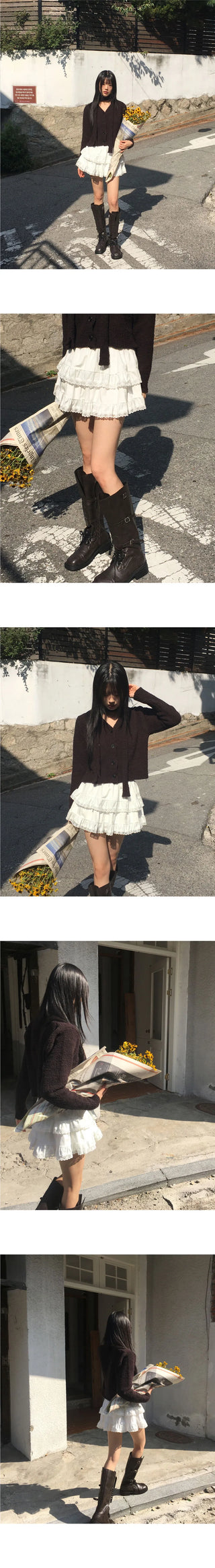 Pobo Suede Velvet Lace Cancan Mini Skirt