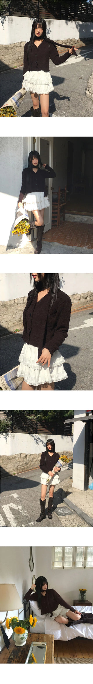 Pobo Suede Velvet Lace Cancan Mini Skirt