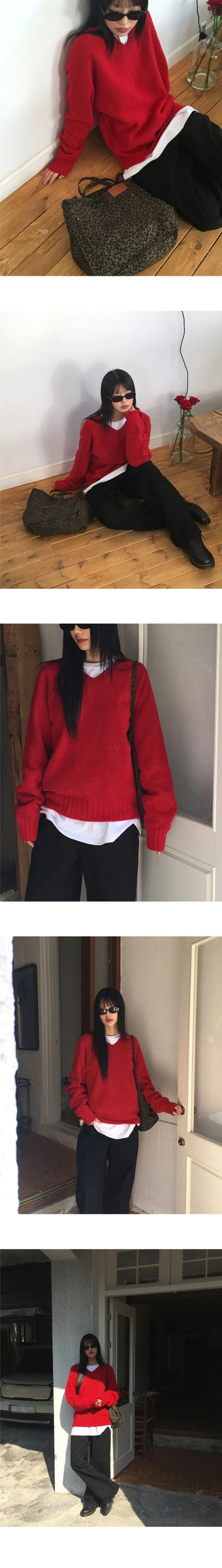 Kinshu Cozy A-Line V-Neck Knitwear
