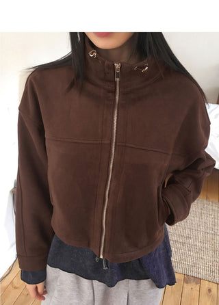 Nuen Suede Split String Zip Up Jacket