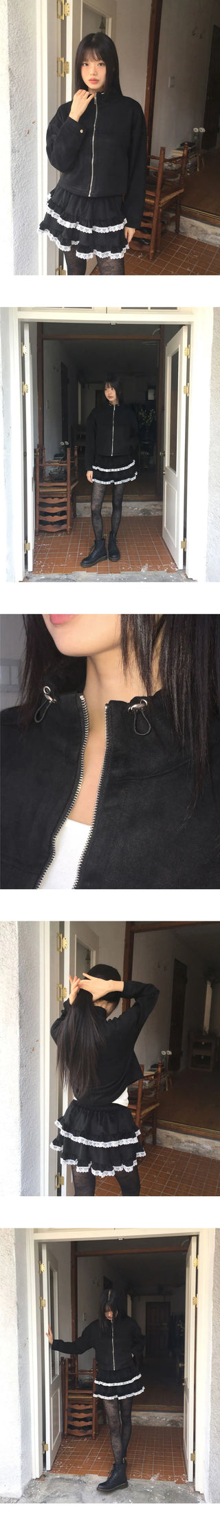Nuen Suede Split String Zip Up Jacket