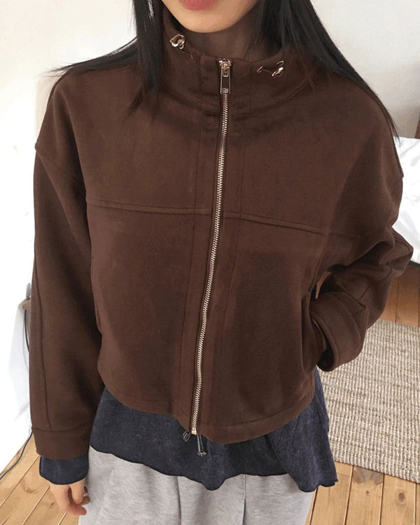 Nuen Suede Split String Zip Up Jacket