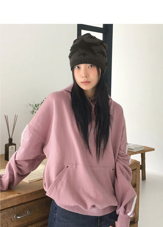 Mickle Track Colorblock Snap Rivet Overfit Hooded T-Shirt