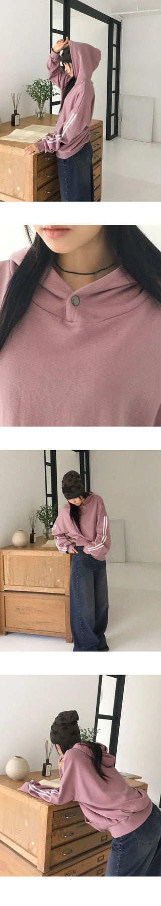 Mickle Track Colorblock Snap Rivet Overfit Hooded T-Shirt