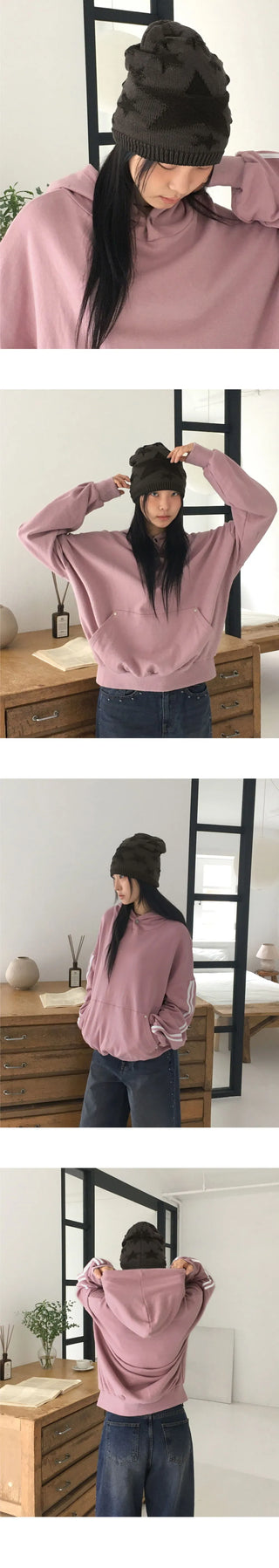 Mickle Track Colorblock Snap Rivet Overfit Hooded T-Shirt