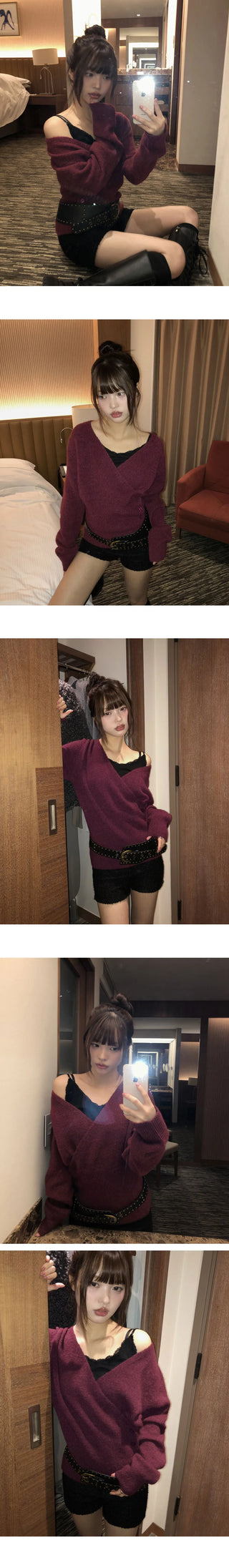 Nuon Wrap Button Wool V-Neck Knitwear