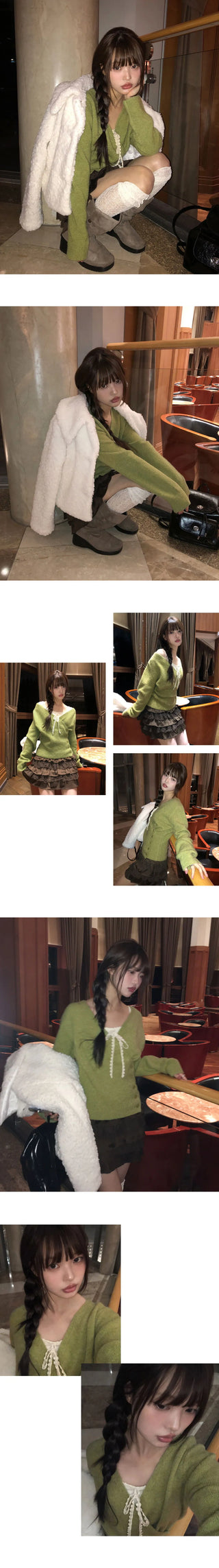 Nuon Wrap Button Wool V-Neck Knitwear