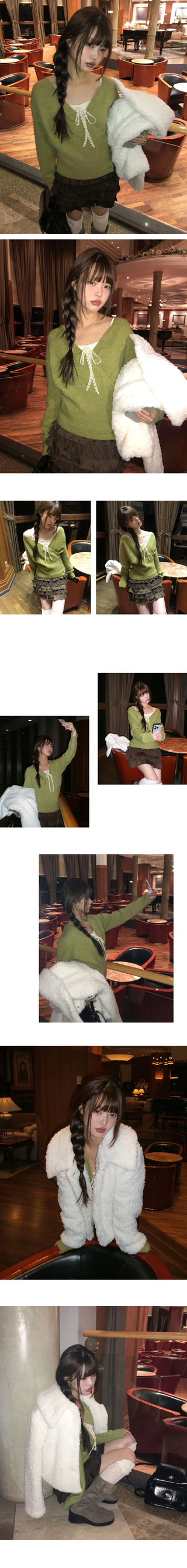 Nuon Wrap Button Wool V-Neck Knitwear