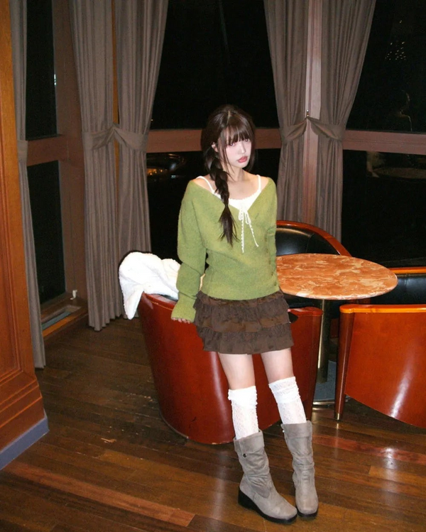 Nuon Wrap Button Wool V-Neck Knitwear