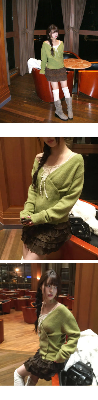 Nuon Wrap Button Wool V-Neck Knitwear