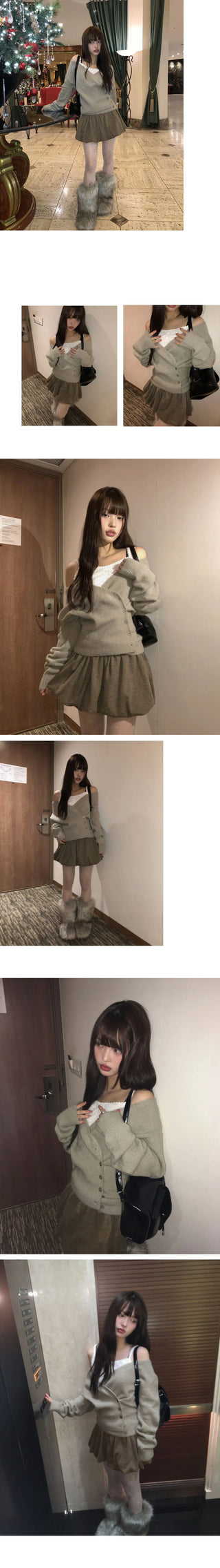 Nuon Wrap Button Wool V-Neck Knitwear