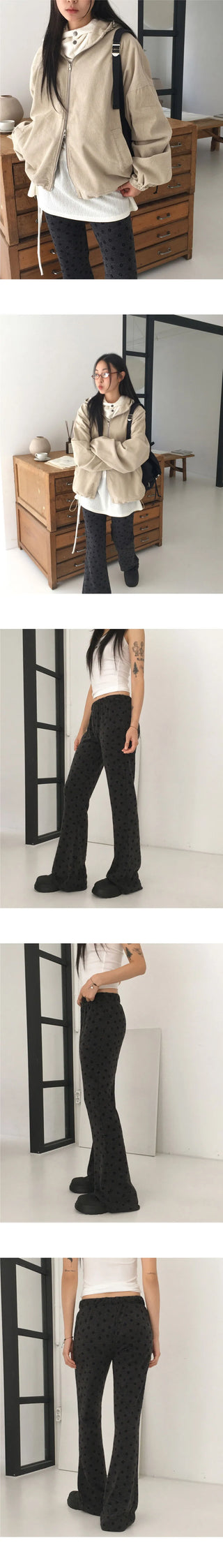 Coro Velvet Flower Floral Layered Flared Knitwear Pants