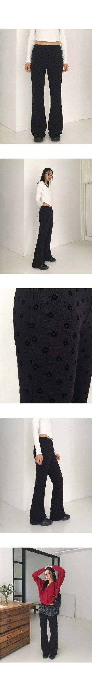 Coro Velvet Flower Floral Layered Flared Knitwear Pants