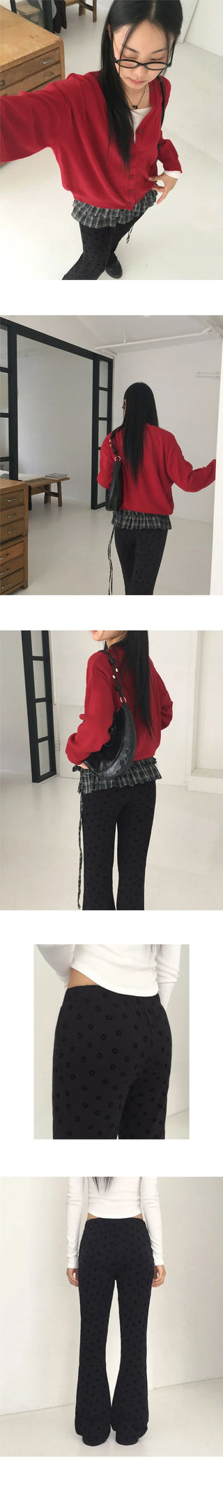 Coro Velvet Flower Floral Layered Flared Knitwear Pants